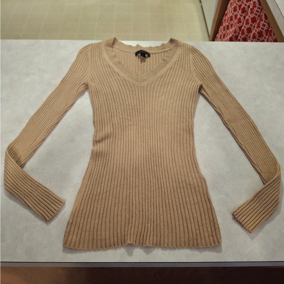 Express Tan Ribbed Knit Top - Picture 2 of 4